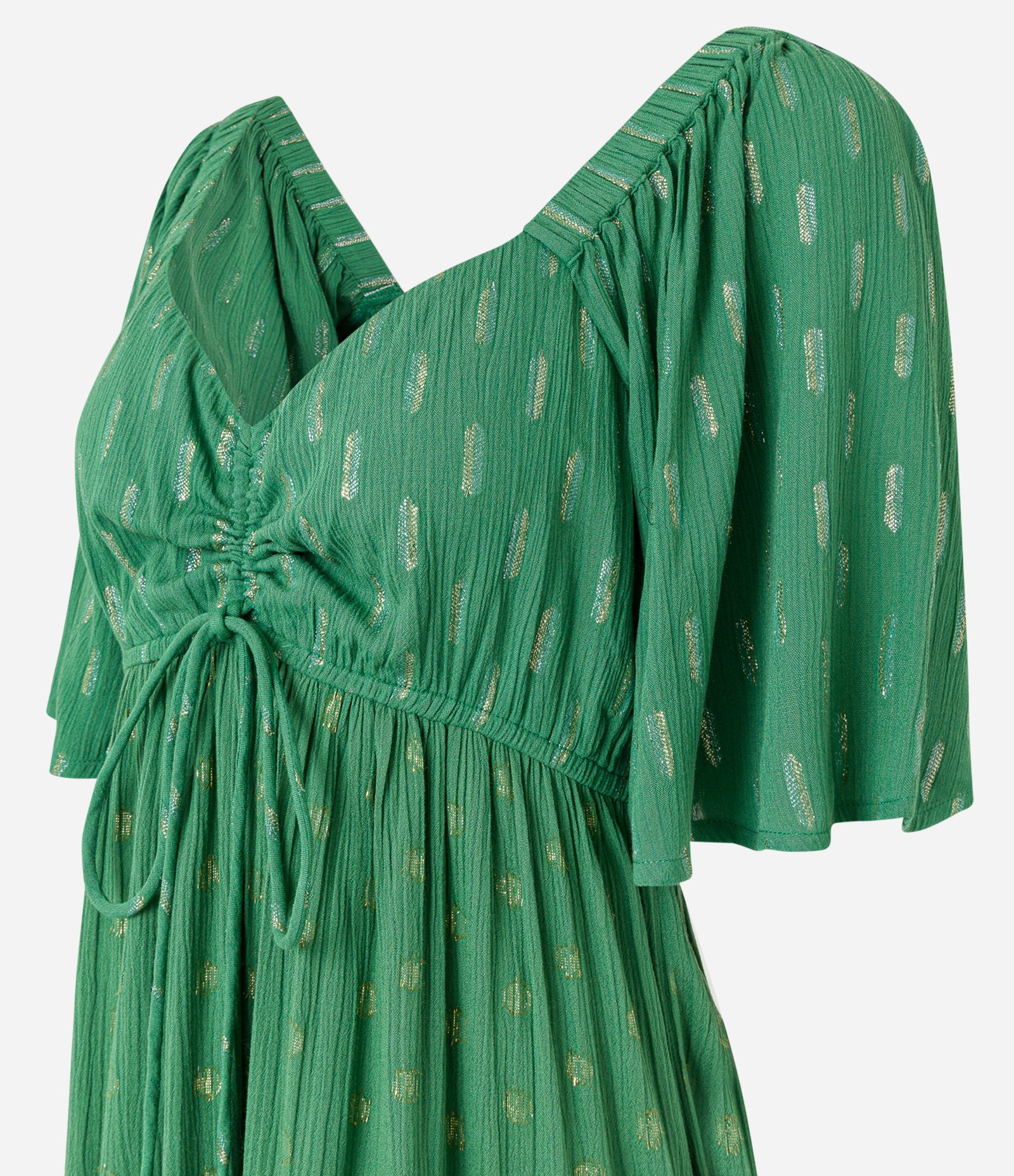 Vestido Longo em Viscose Maquinetado com Fio Metalizado Verde 2