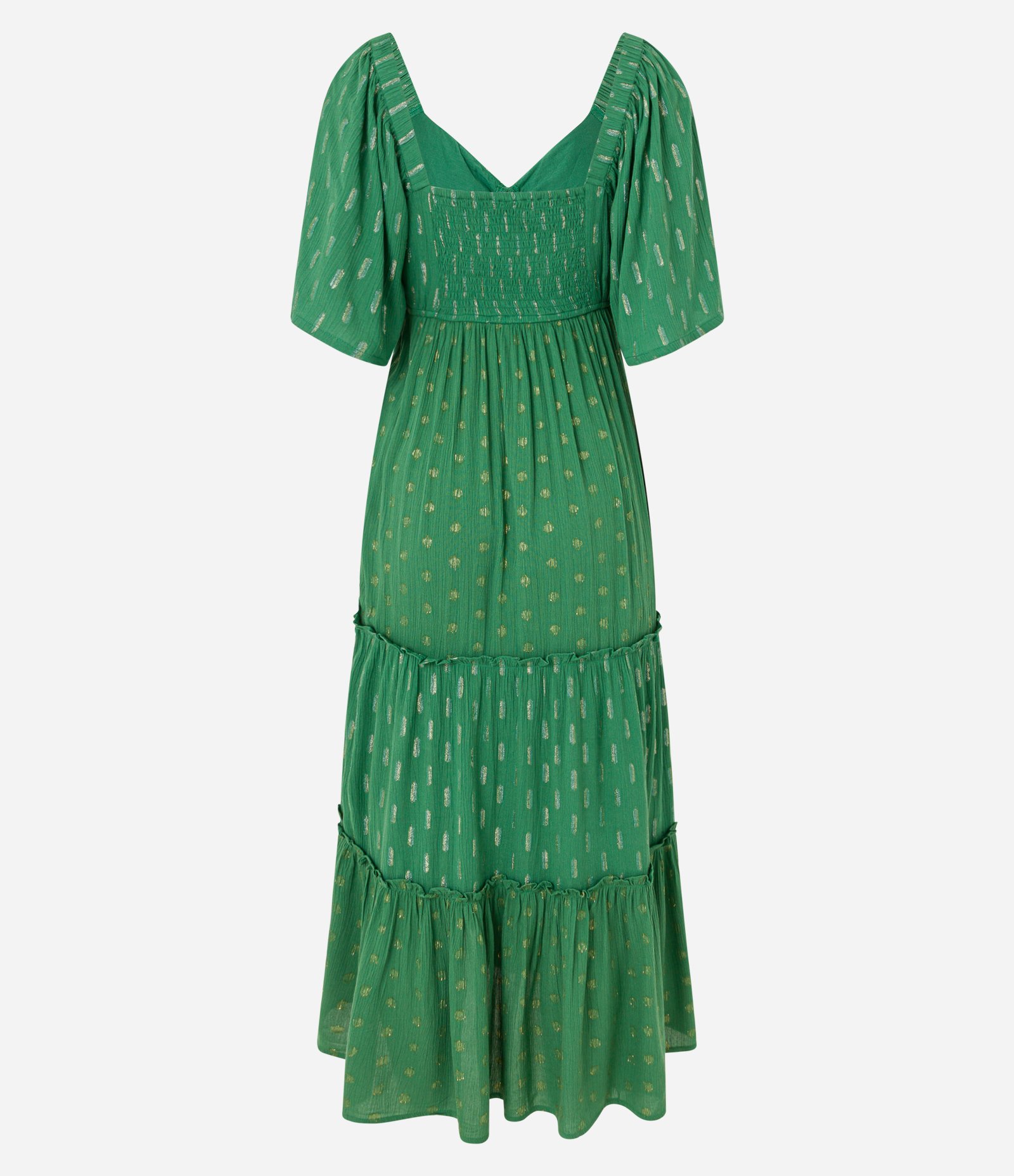 Vestido Longo em Viscose Maquinetado com Fio Metalizado Verde 3
