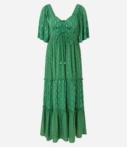 Vestido Longo em Viscose Maquinetado com Fio Metalizado