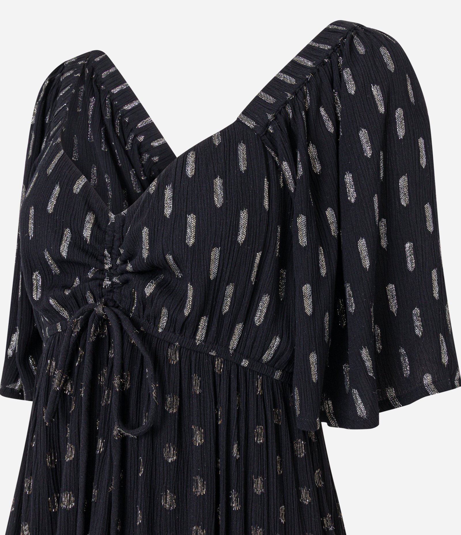 Vestido Longo em Viscose Maquinetado com Fio Metalizado Preto 2