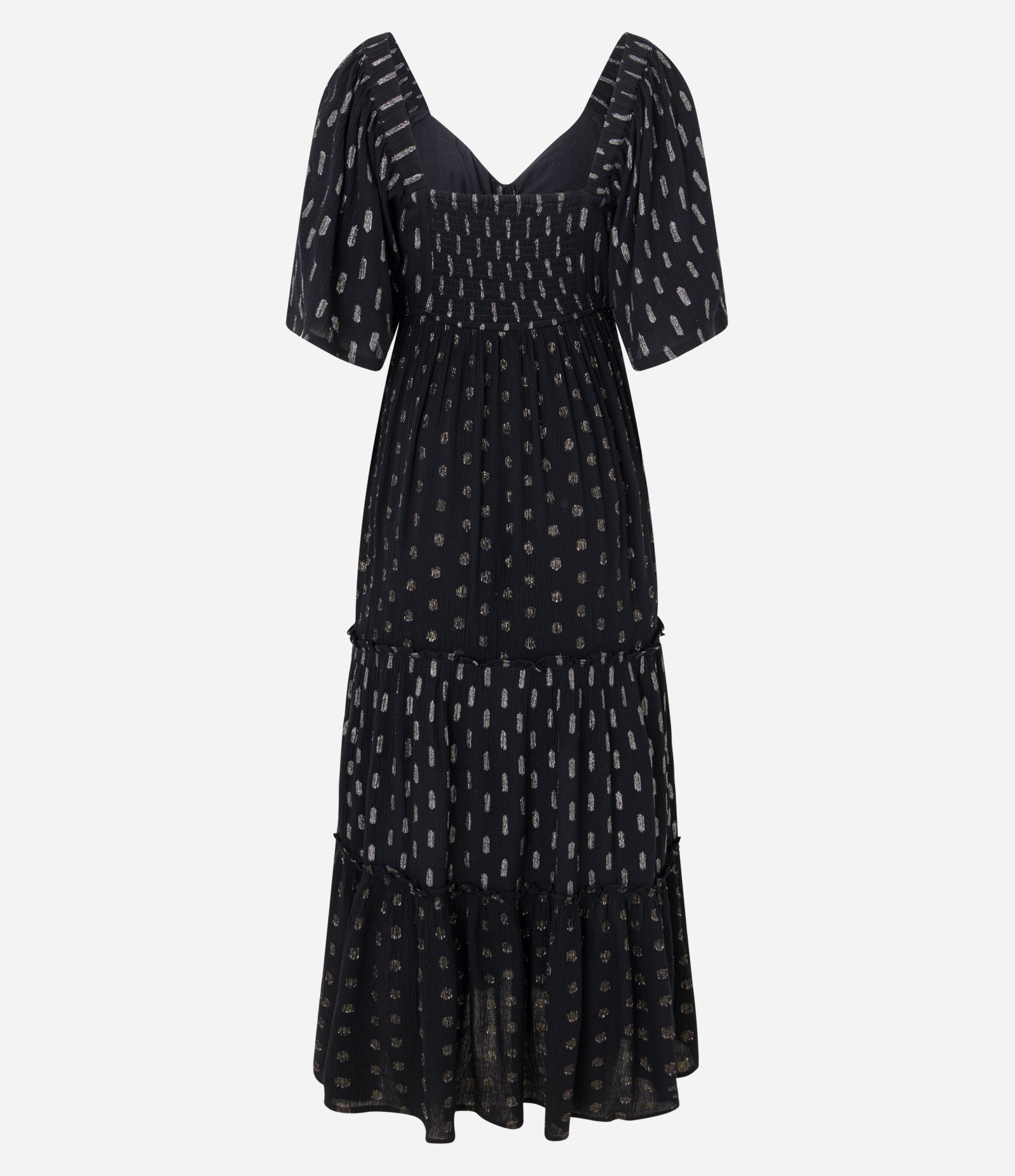 Vestido Longo em Viscose Maquinetado com Fio Metalizado Preto 3