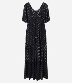 Vestido Longo em Viscose Maquinetado com Fio Metalizado