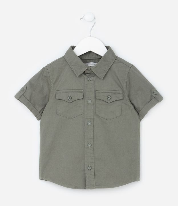 Camisa Infantil em Sarja e Bolsos com Lapela - Tam 1 a 6 Anos