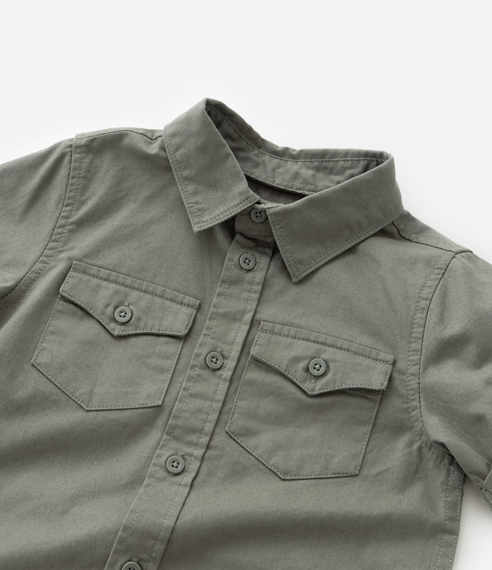Camisa Infantil em Sarja e Bolsos com Lapela - Tam 1 a 6 Anos Verde 7