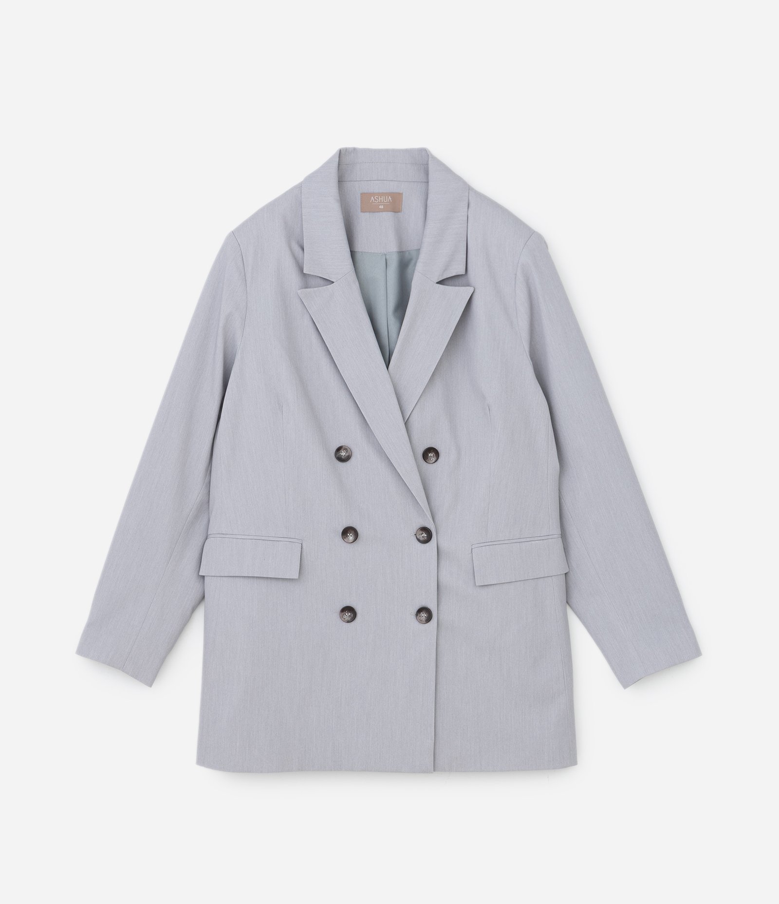 Blazer Alfaiataria com Abotoamento Duplo Curve & Plus Size Cinza 5
