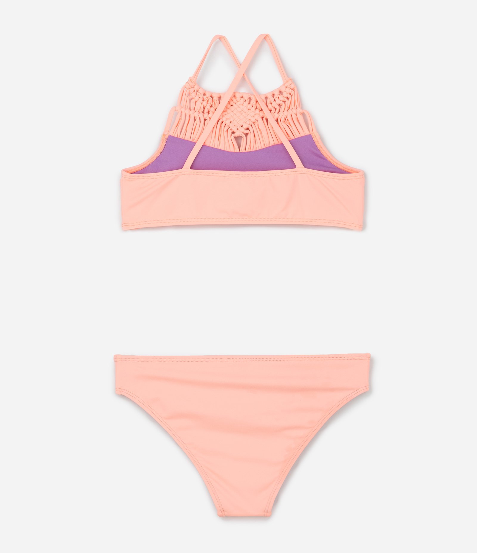 Biquini Infantil em Microfibra com macramê - Tam 5 a 14 Anos Rosa Pêssego 2