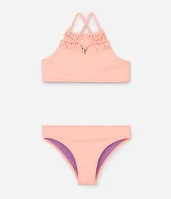 Biquini Infantil em Microfibra com macramê - Tam 5 a 14 Anos