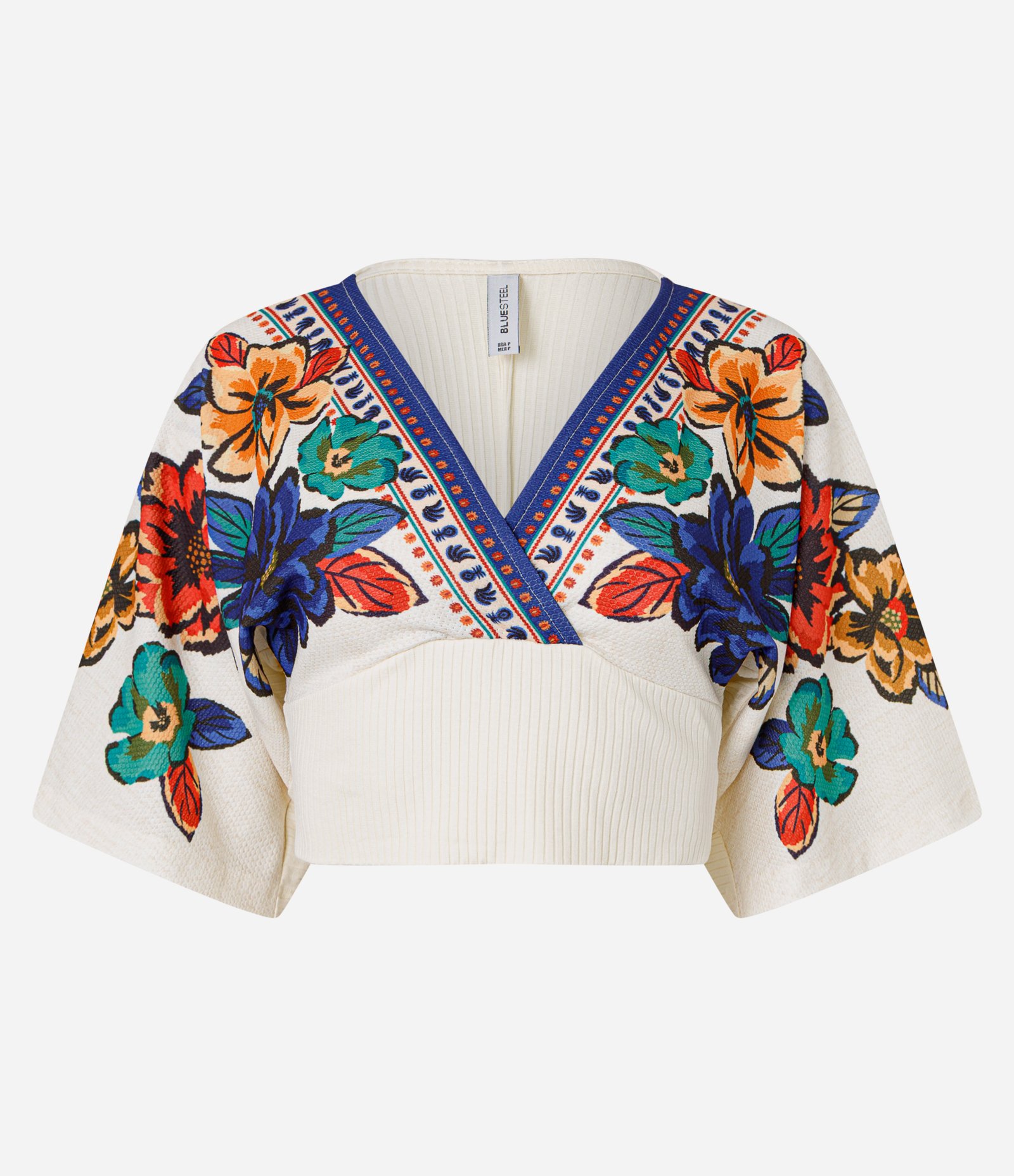 Blusa Cropped Texturizada com Estampa Floral Off White 4