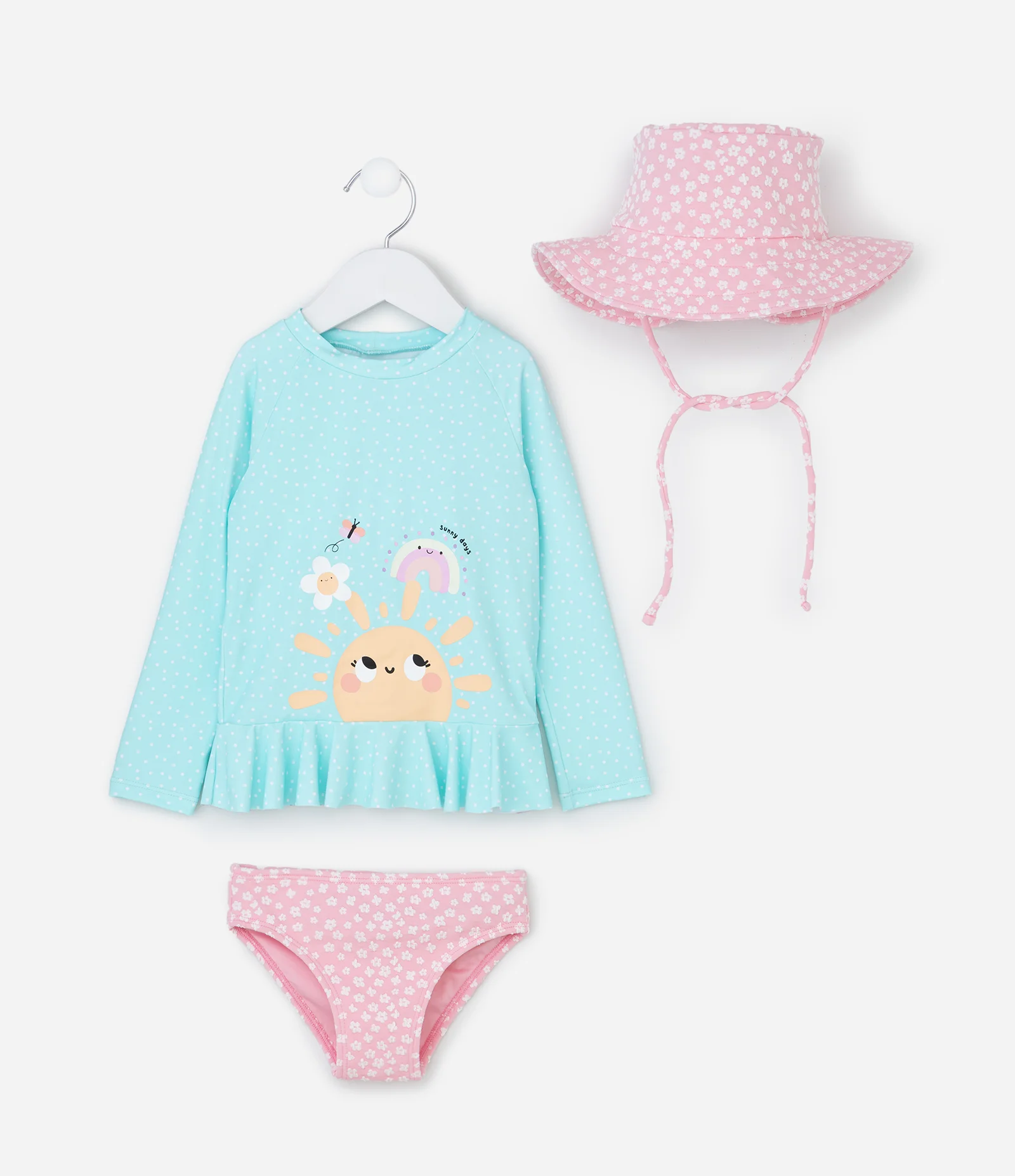 Conjunto Infantil com Proteção UV e Estampa Solzinho - Tam 1 a 4 Anos Azul/Rosa 1