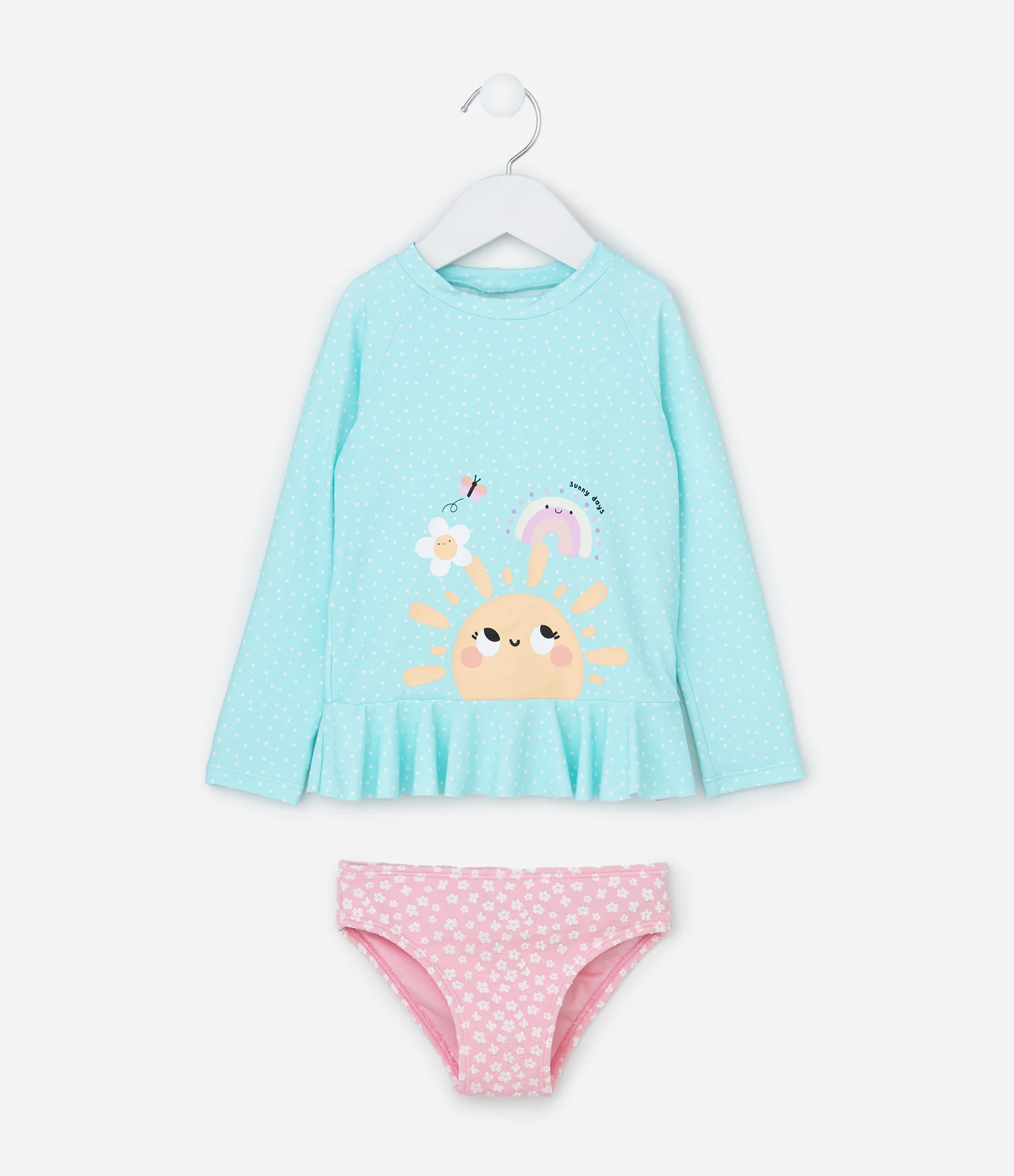 Conjunto Infantil com Proteção UV e Estampa Solzinho - Tam 1 a 4 Anos Azul/Rosa 2