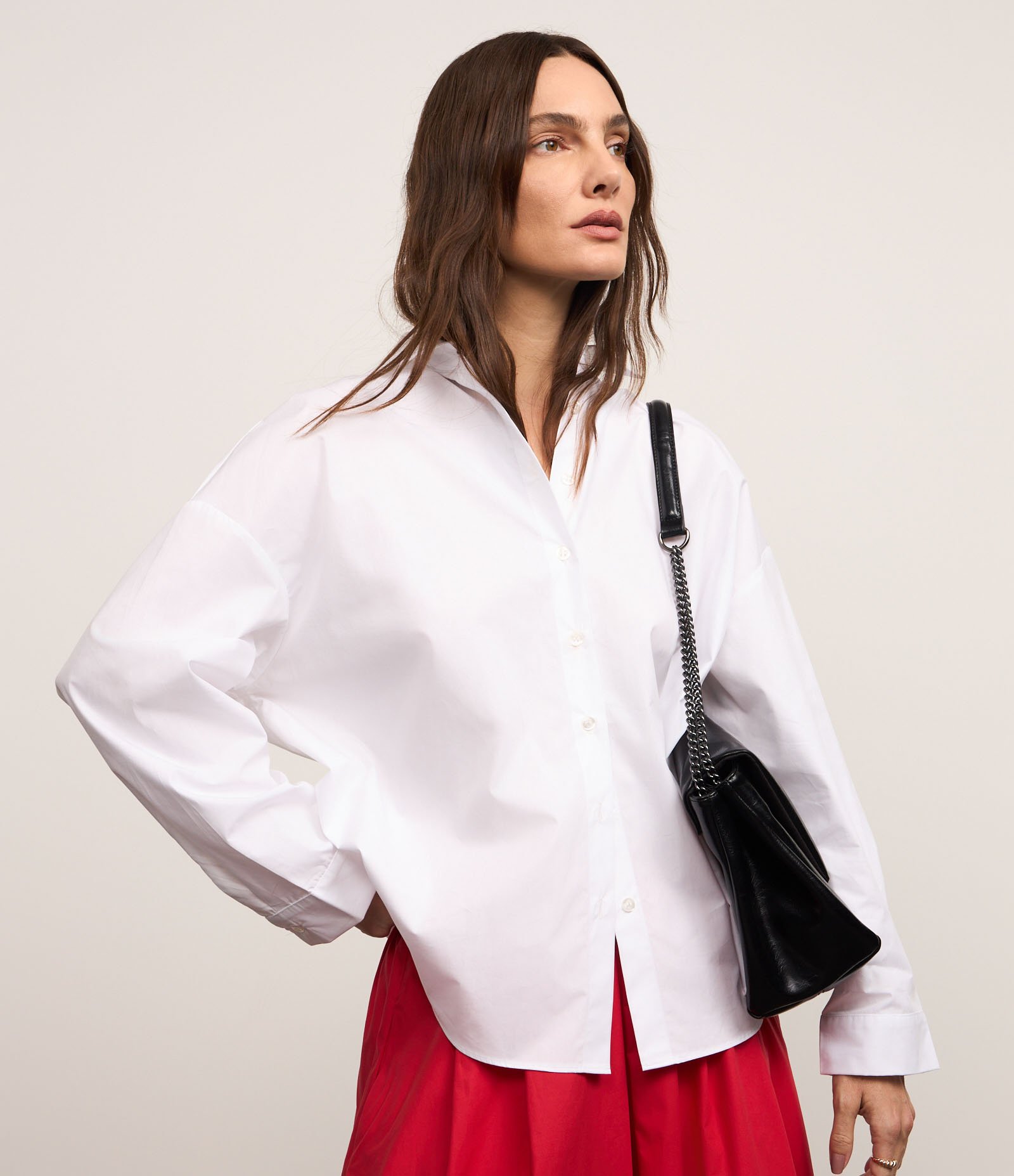 Camisa em Tricoline com Detalhe Franzido nas Costas Branco 1