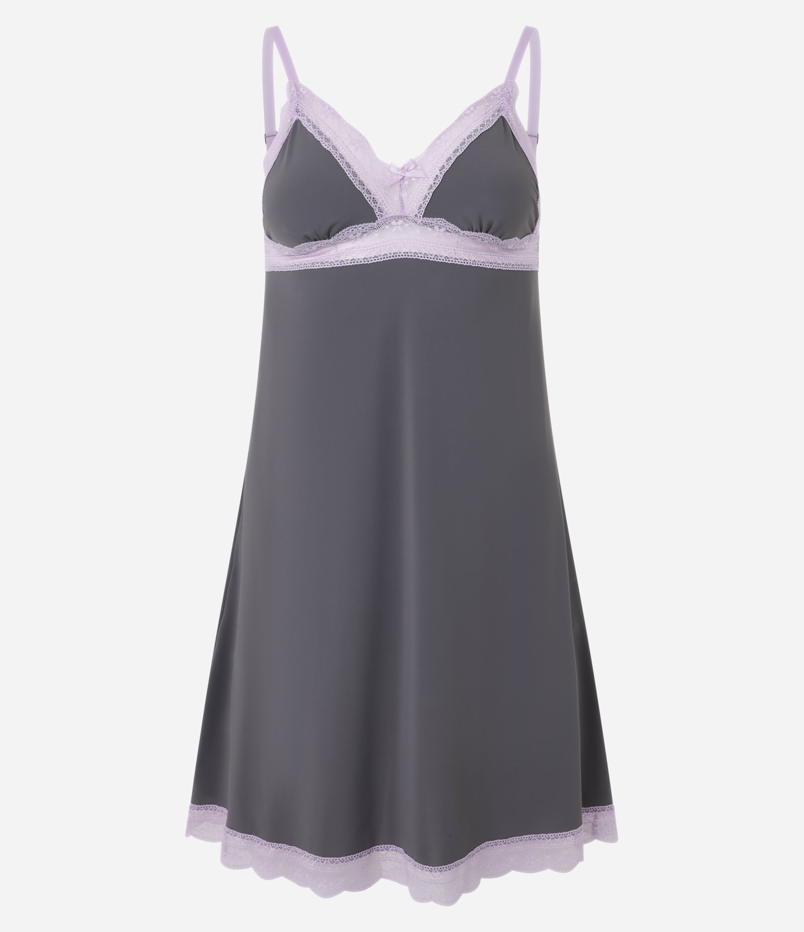 Camisola Curta em Microfibra com Renda Contrastante e Alcinhas Cinza 4