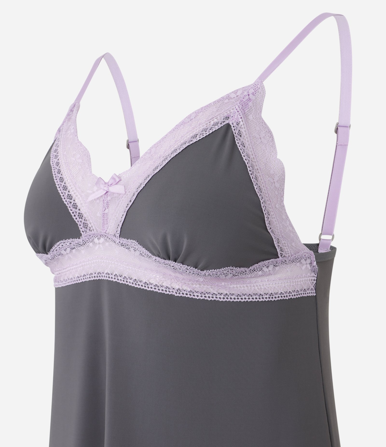 Camisola Curta em Microfibra com Renda Contrastante e Alcinhas Cinza 5