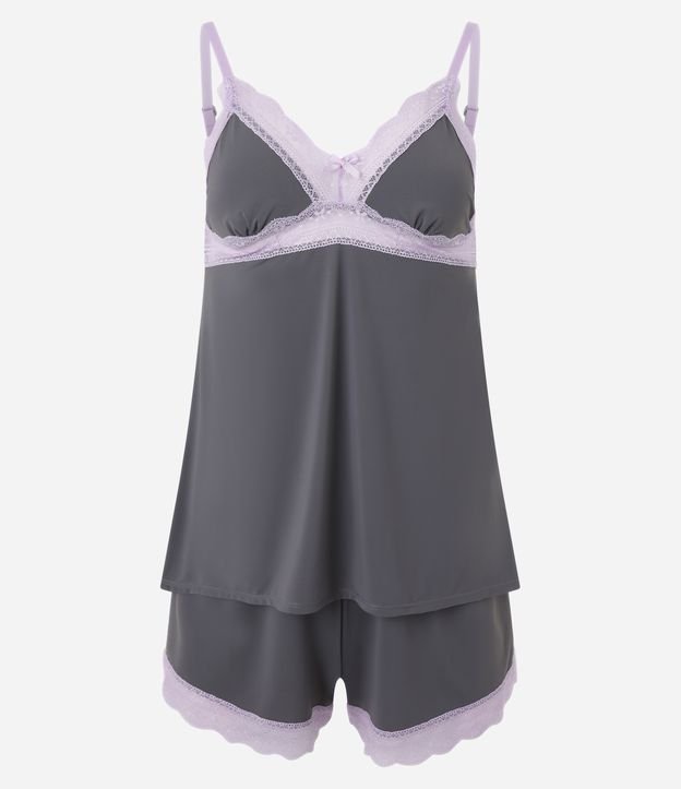 Pijama Short Doll em Microfibra com Renda Contrastante e Alcinha