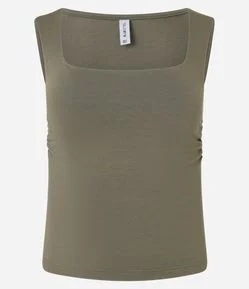 Blusa em Moletinho com Decote Quadrado e Franzido Lateral