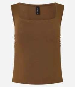 Blusa em Moletinho com Decote Quadrado e Franzido Lateral