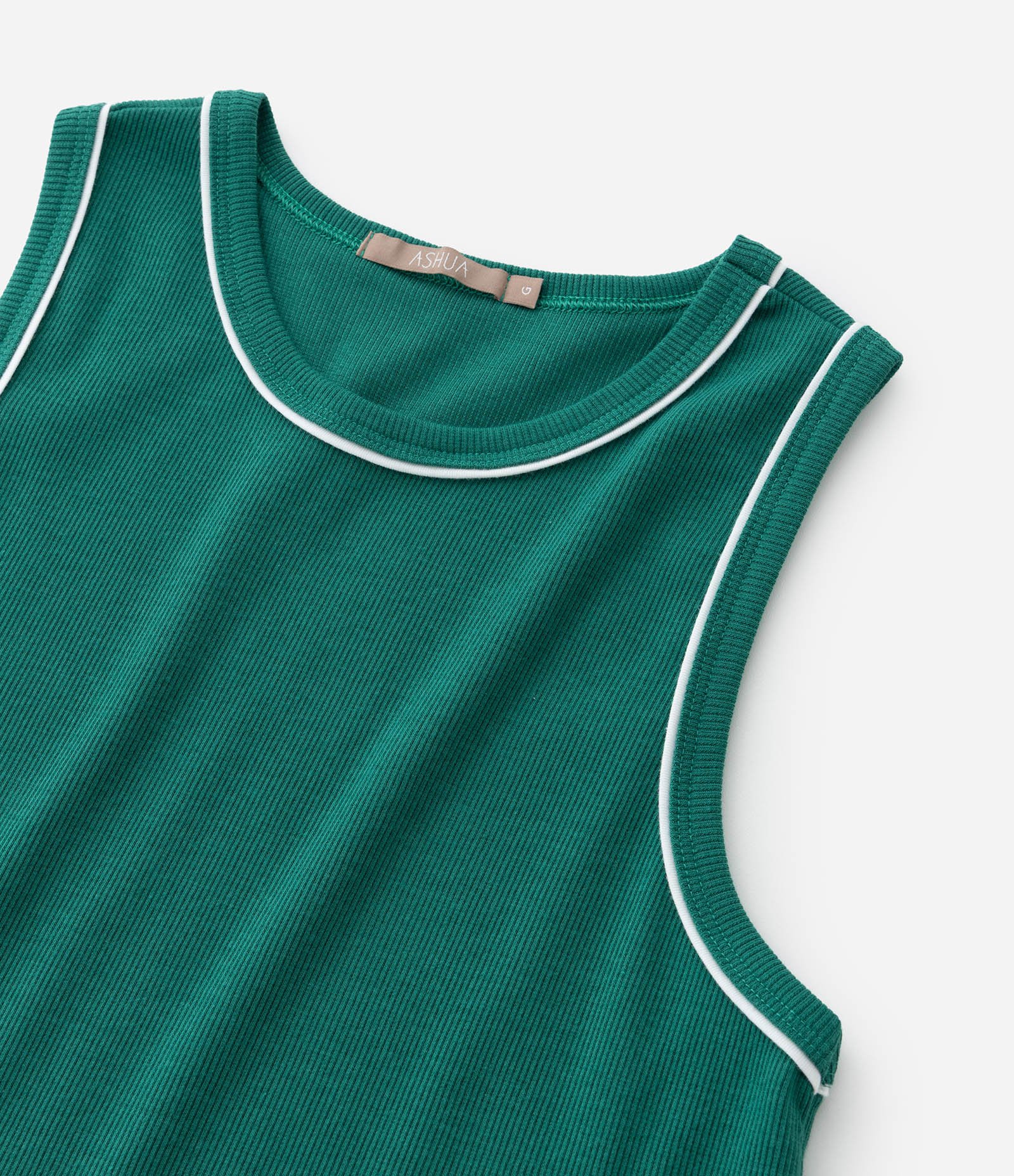 Regata em Ribana Liso com Vies Contrastante Curve & Plus Size Verde 7