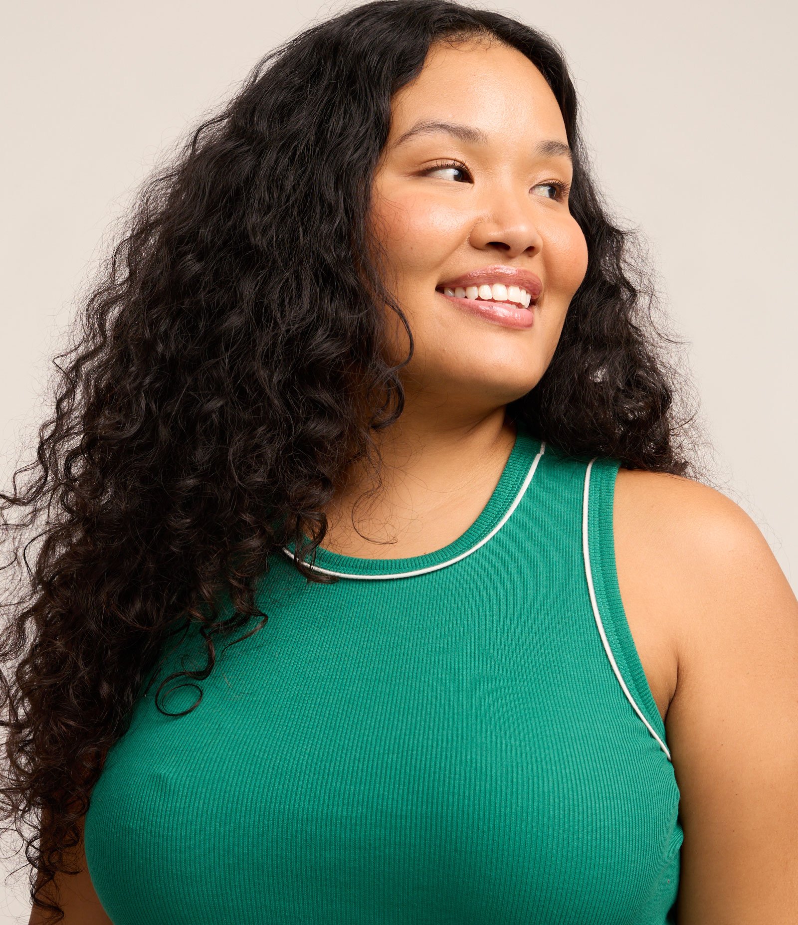 Regata em Ribana Liso com Vies Contrastante Curve & Plus Size Verde 1
