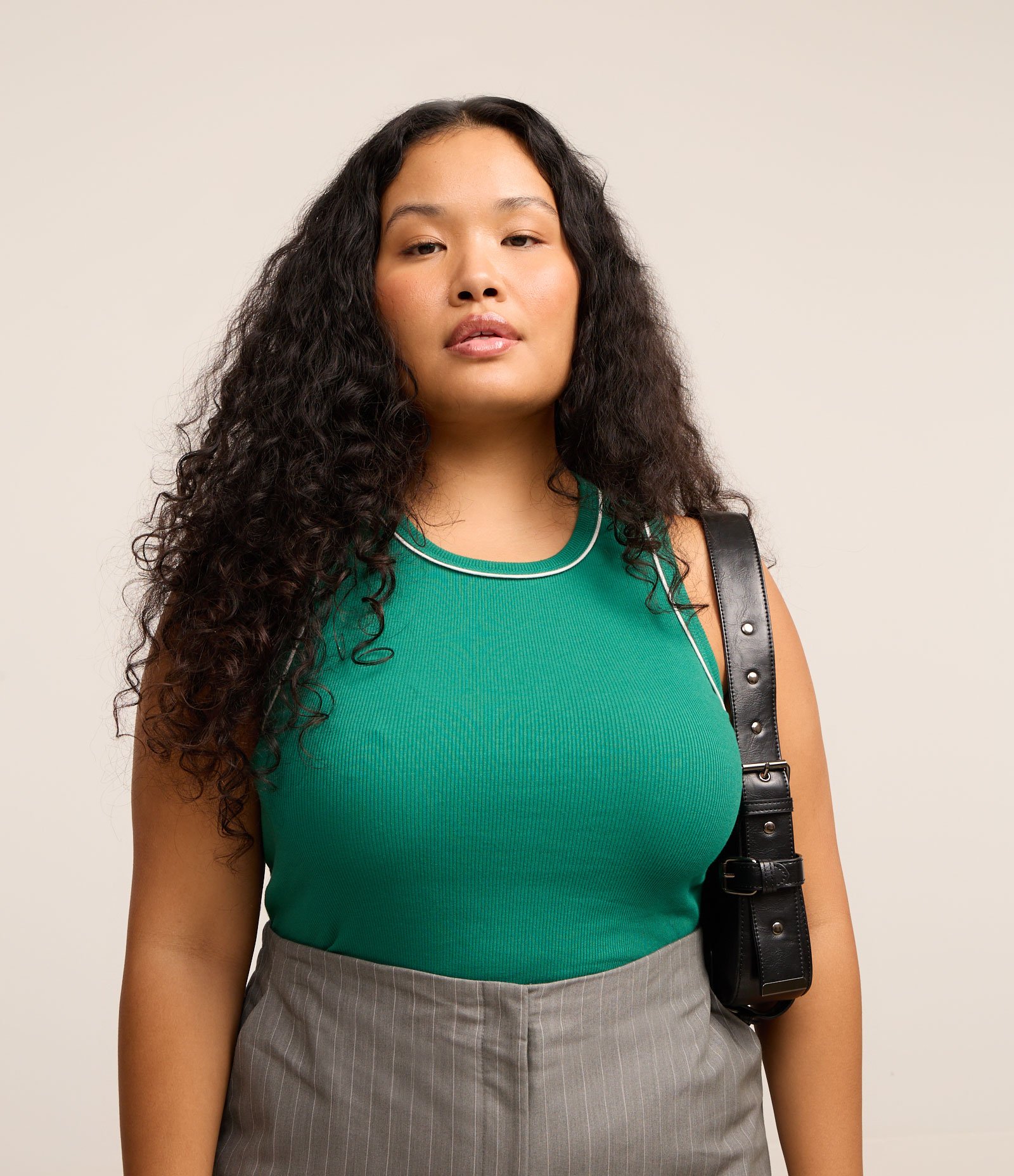 Regata em Ribana Liso com Vies Contrastante Curve & Plus Size Verde 2