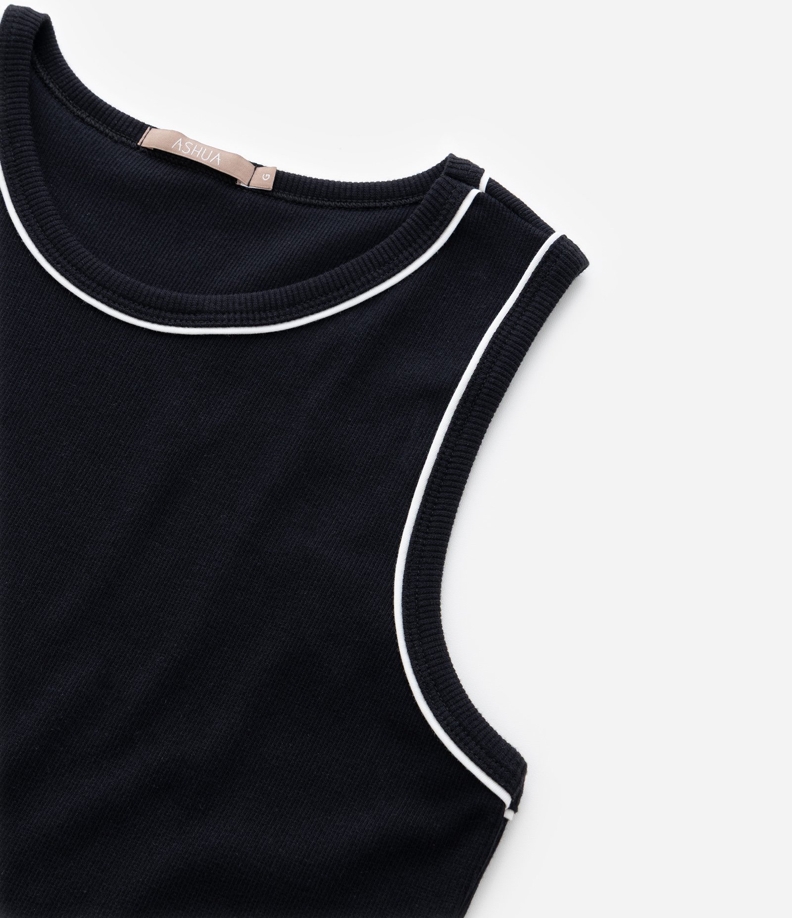 Regata em Ribana Liso com Vies Contrastante Curve & Plus Size Preto 7