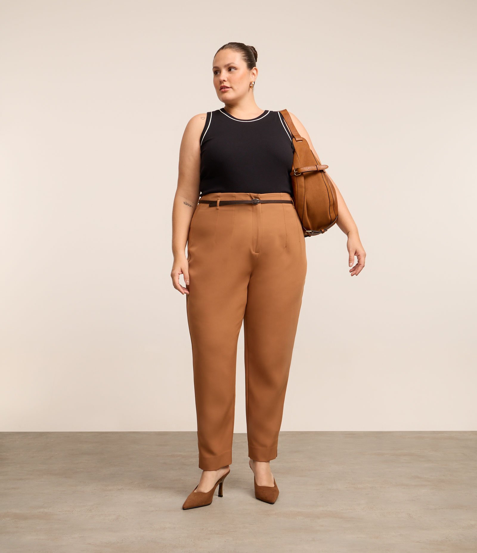 Regata em Ribana Liso com Vies Contrastante Curve & Plus Size Preto 2