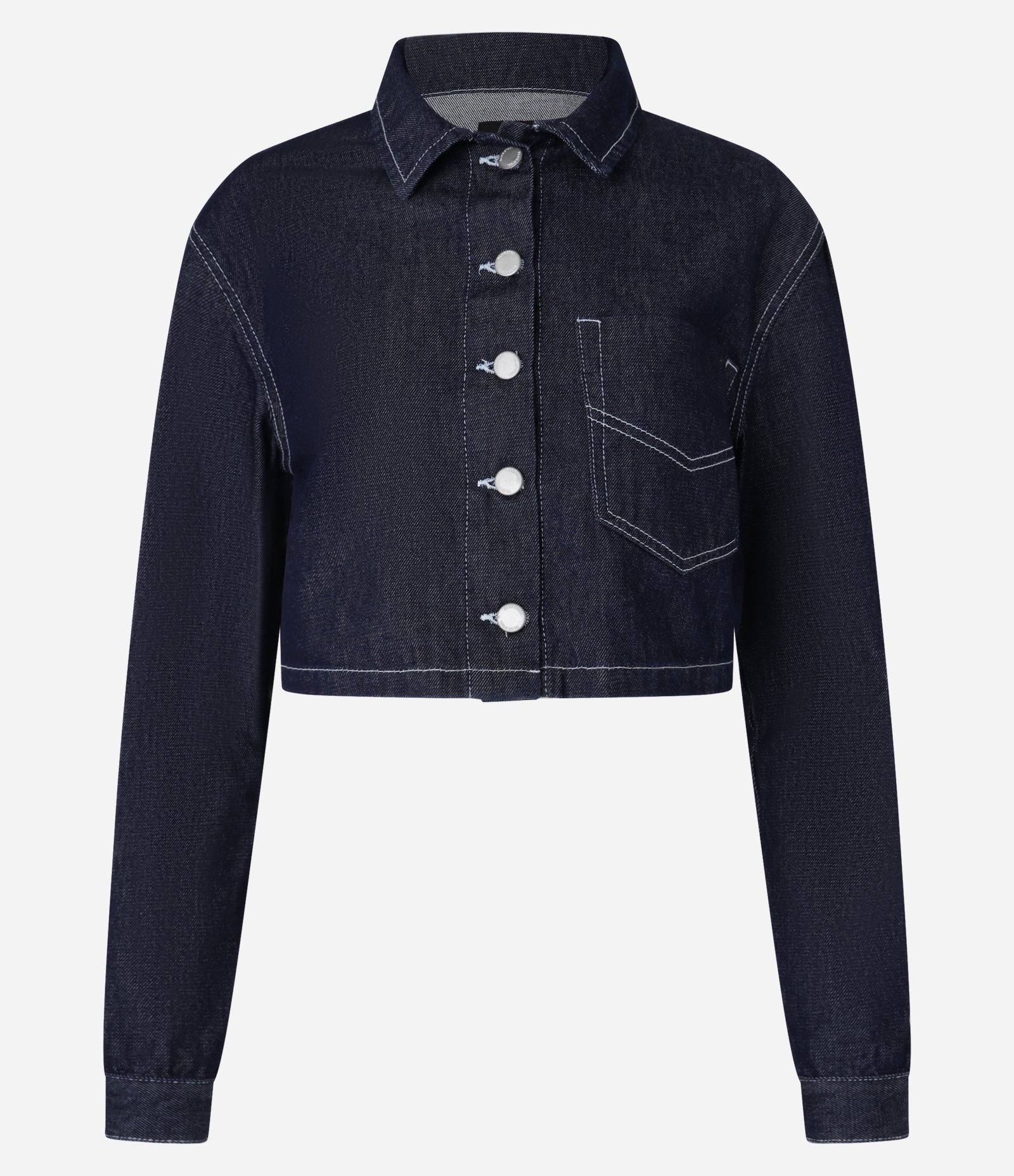 Camisa Cropped em Jeans com Pespontos Contrastantes Azul 5