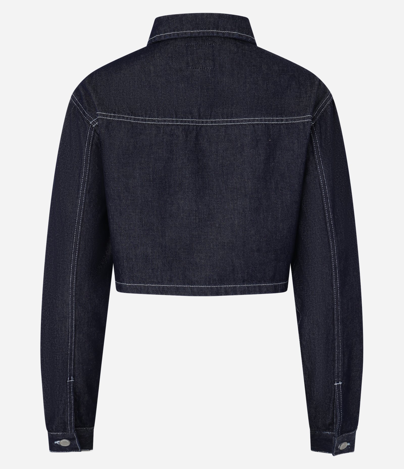 Camisa Cropped em Jeans com Pespontos Contrastantes Azul 6