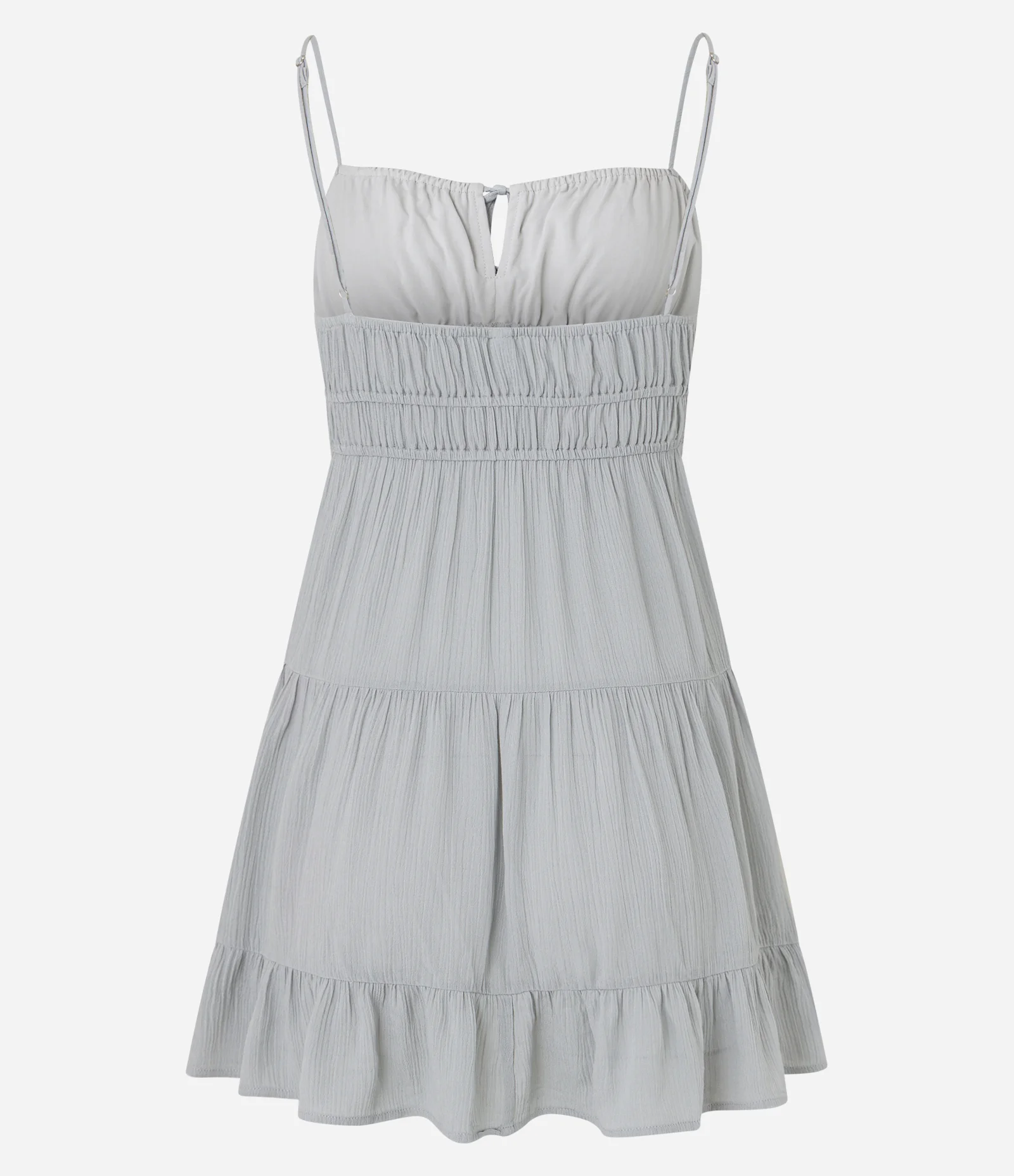 Vestido Godê Curto em Crepe com Textura e Amarração no Busto Cinza 8