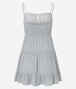 Vestido Godê Curto em Crepe com Textura e Amarração no Busto