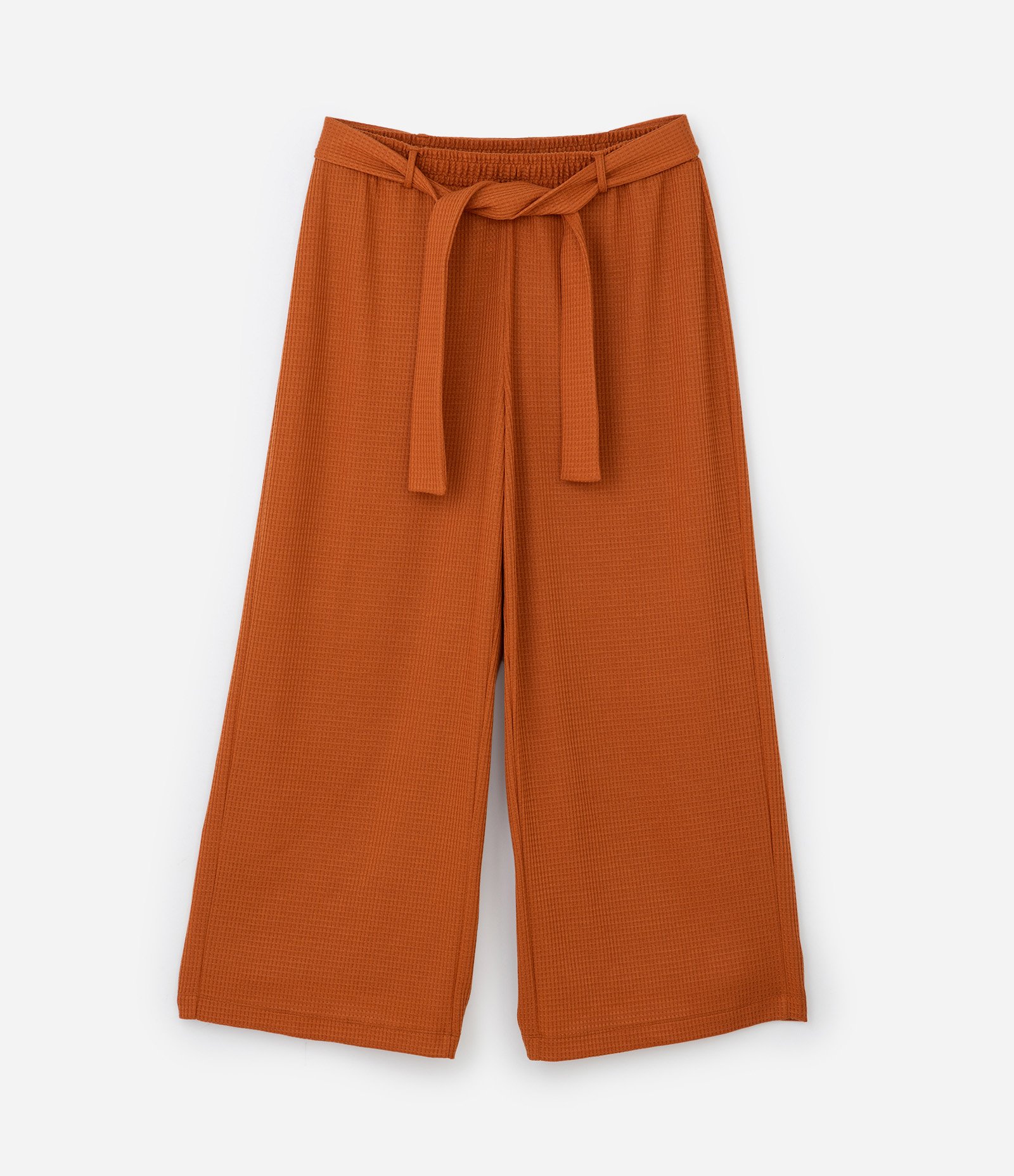Calça Pantalona Canelada com Amarração Curve & Plus Size Laranja 1