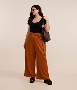 Calça Pantalona Canelada com Amarração Curve & Plus Size