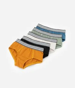 Kit 05 Cuecas Slip Infantis com Elástico Listrado - Tam 4 a 14 Anos
