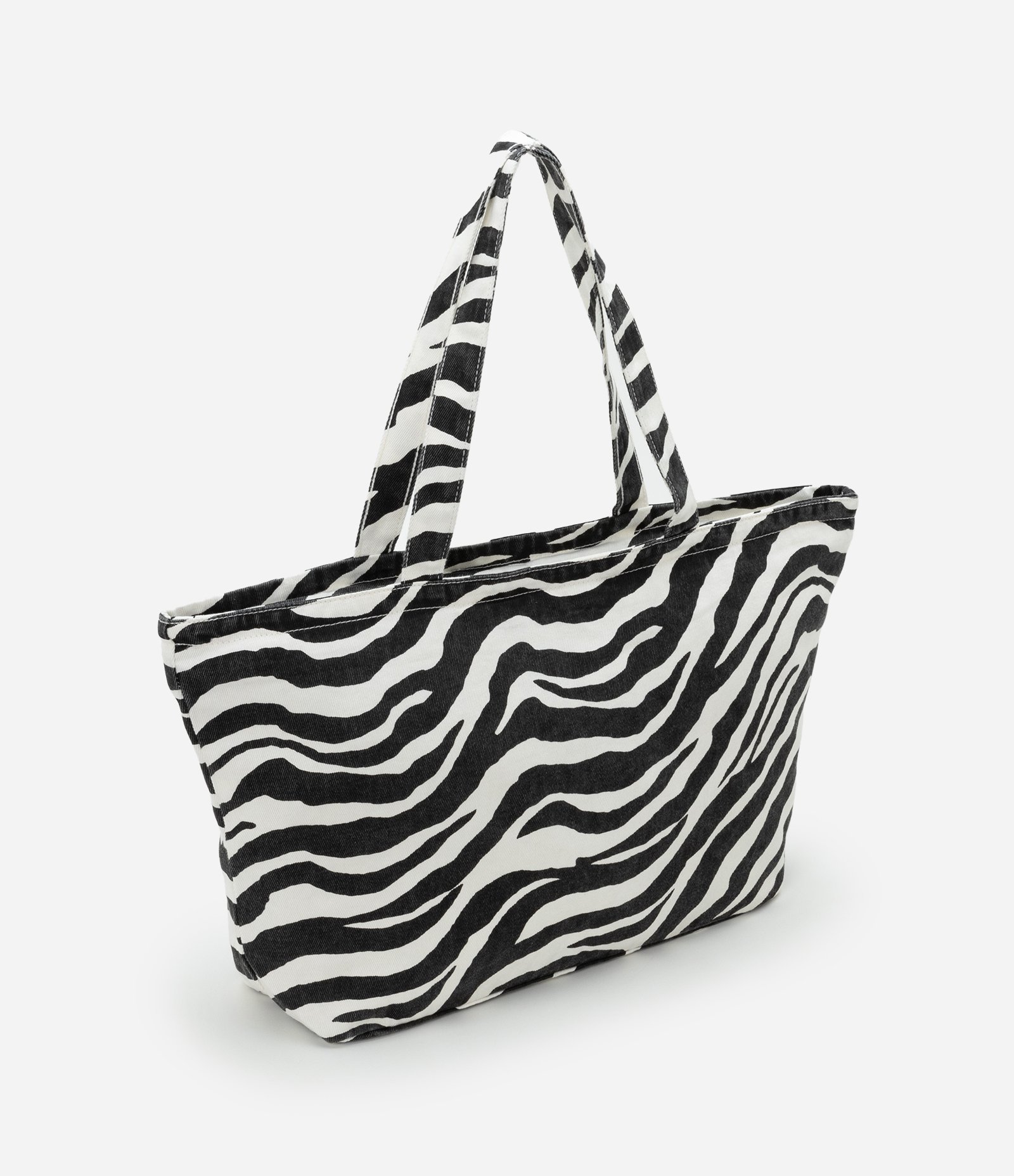 Bolsa Shopper em Algodão com Estampa Animal Print de Zebra Preto/Branco 1