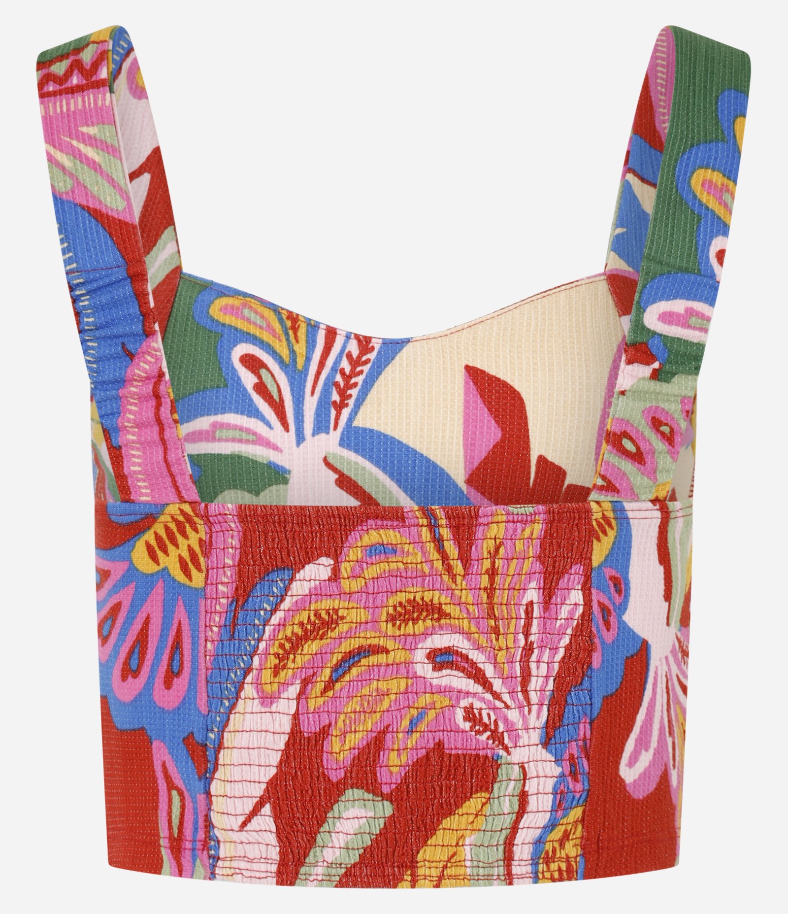 Blusa Cropped com Decote Coração e Estampa Tropical Texturizada Multicores 3
