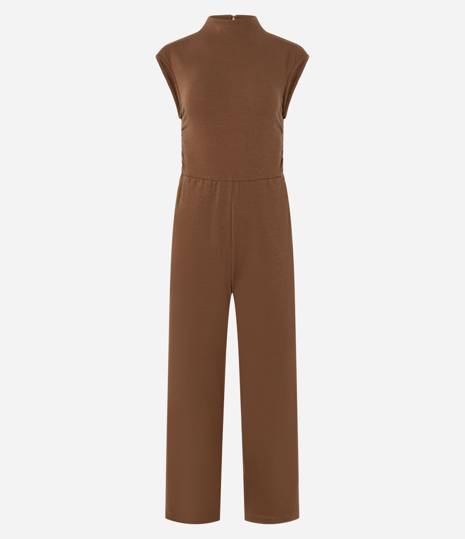 Macacão em Ribana com Gola Alta e Recorte na Cintura Marrom 4