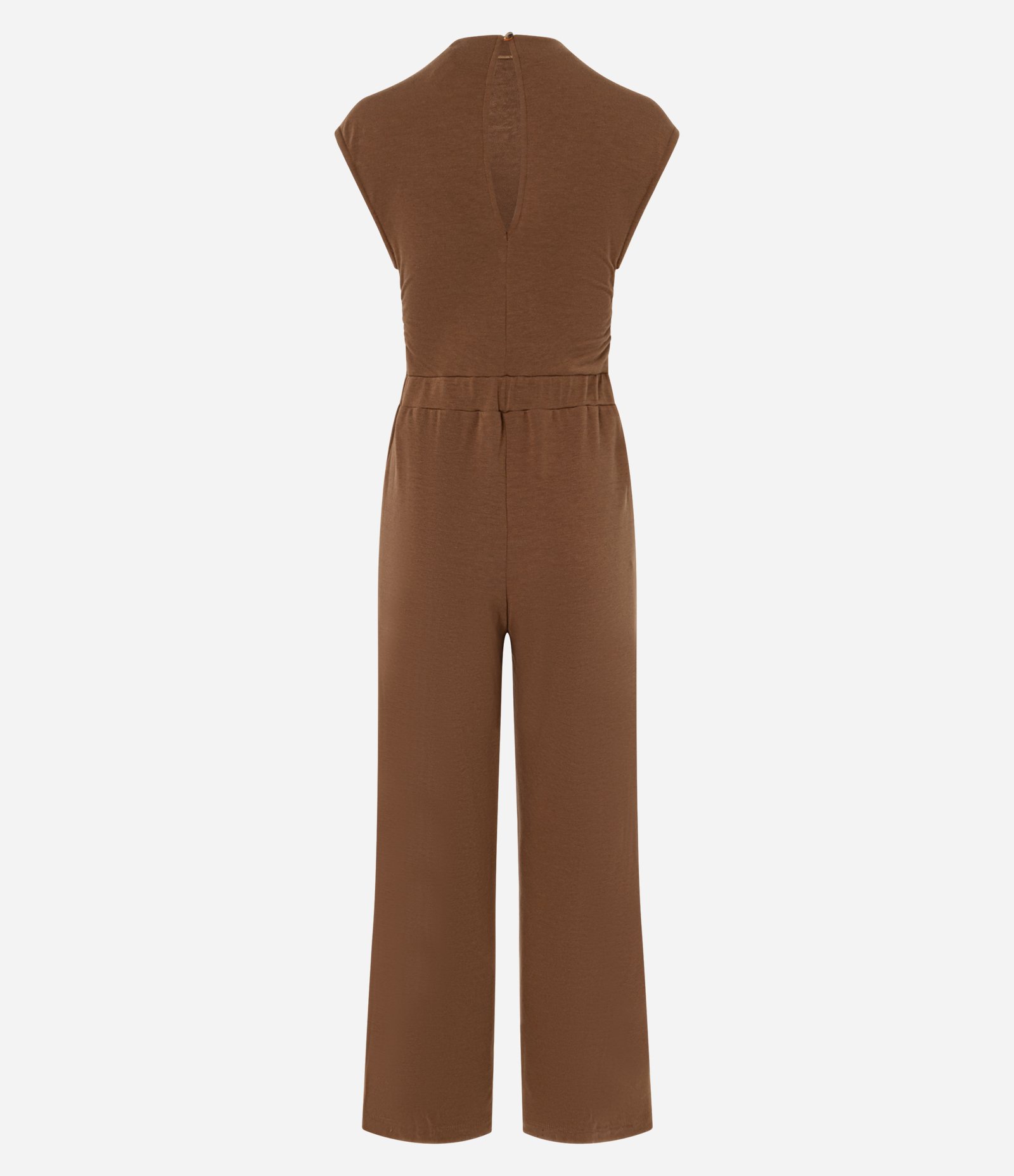 Macacão em Ribana com Gola Alta e Recorte na Cintura Marrom 5