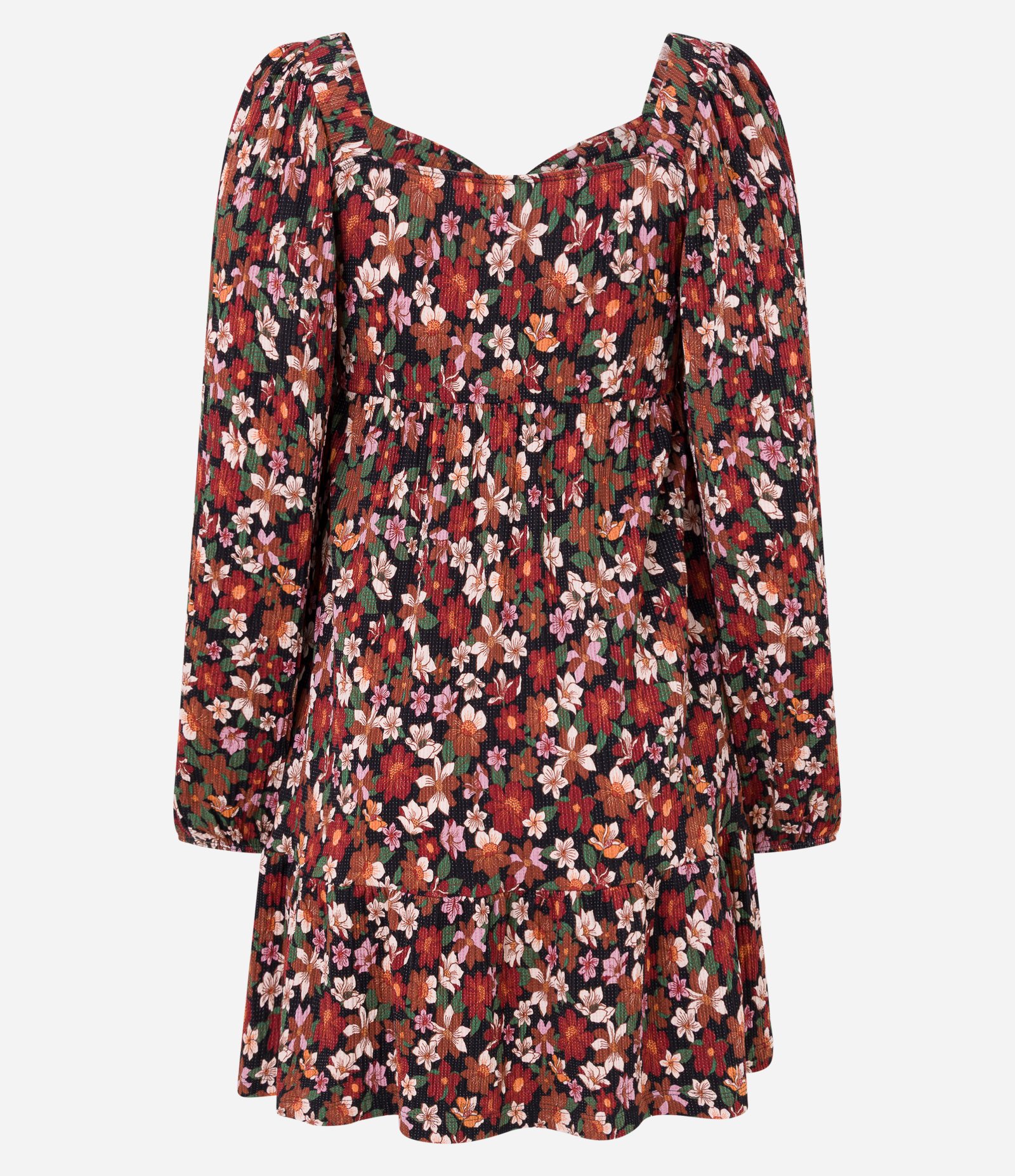 Vestido Curto Texturizado Floral com Franzido no Busto Multicores 7