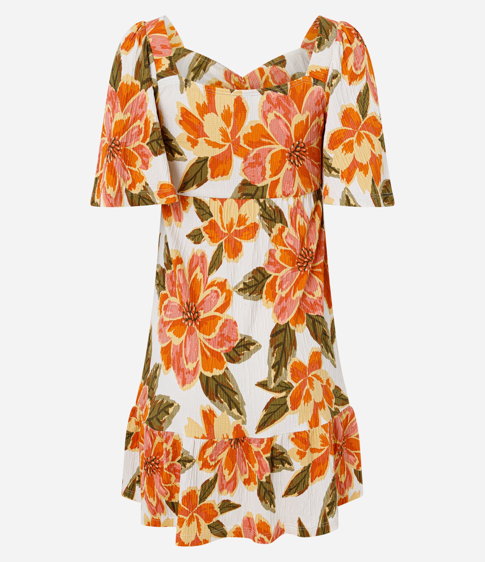 Vestido Curto Texturizado com Estampa Floral e Decote Coração Laranja 6