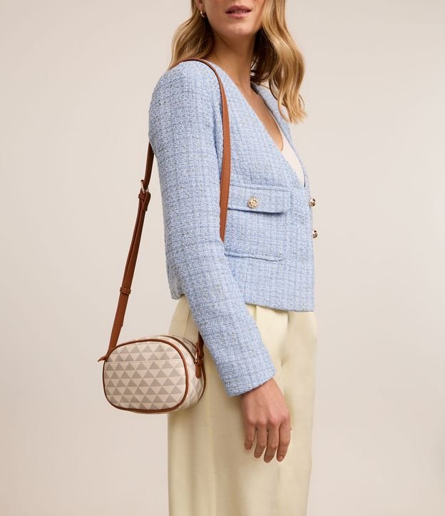 Bolsa Câmera Bag Transversal Pequena com Estampa Triangular