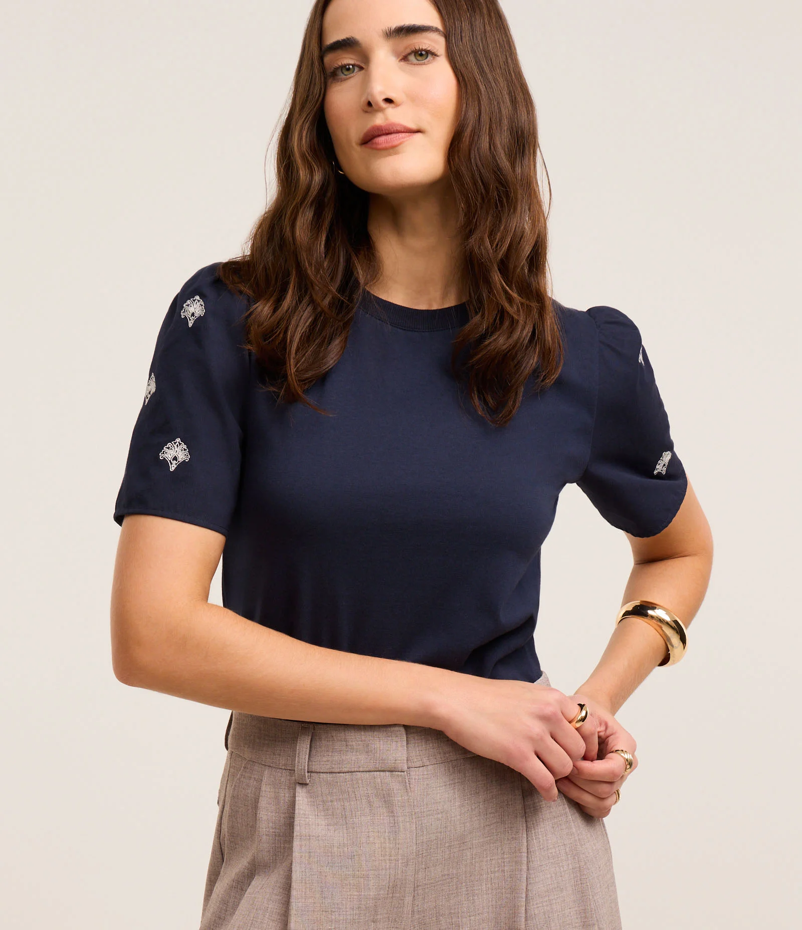 Blusa em Algodão com Manga Bufante Detalhada Azul Marinho 2