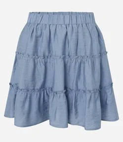 Saia Curta em Viscose Texturizada com Recortes Franzidos