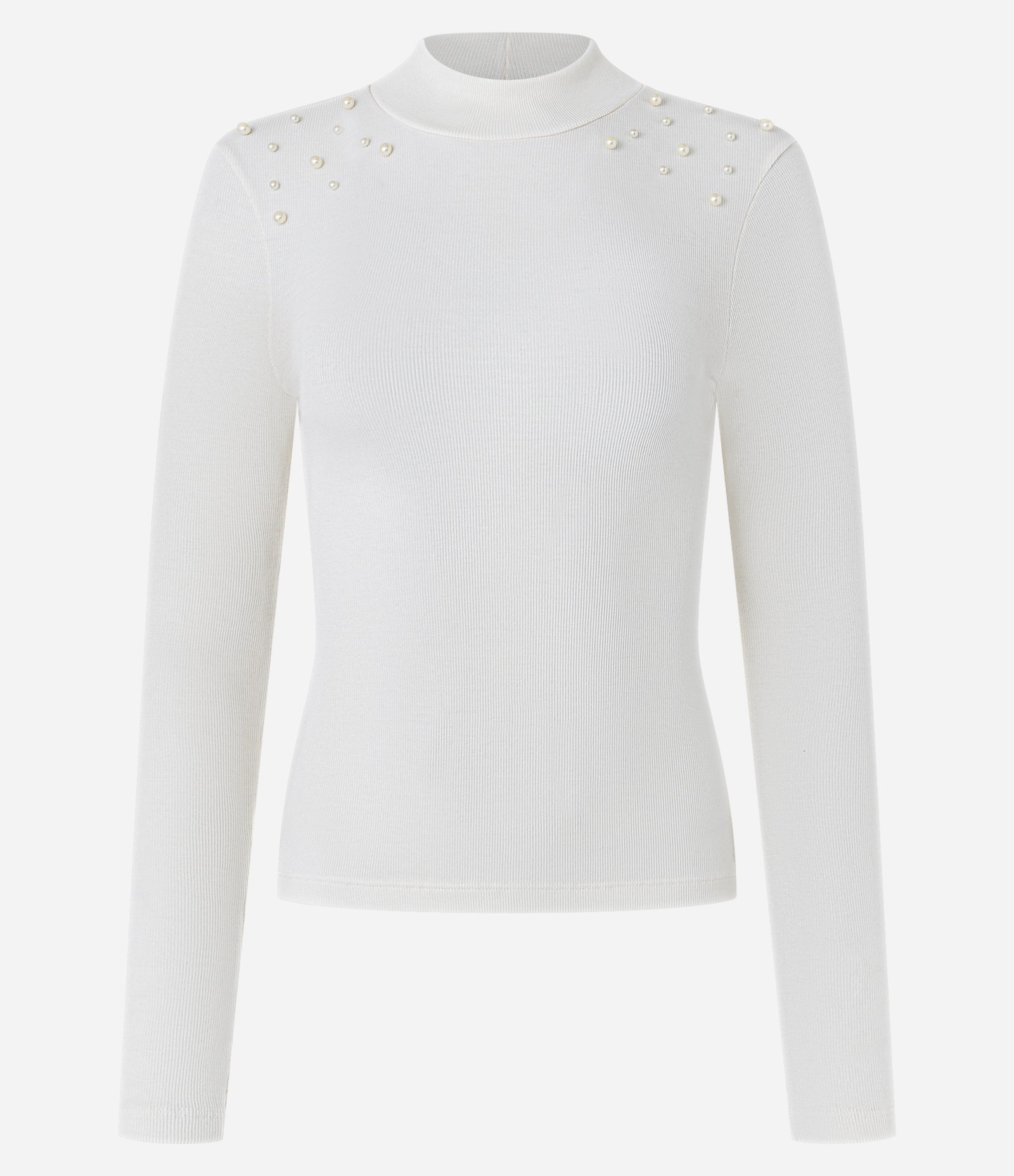 Blusa em Ribana com Golinha Alta e Pérolas nos Ombros Branco 5