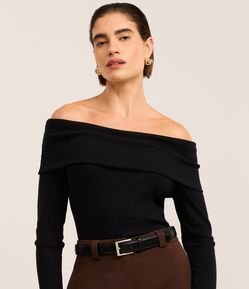 Blusa Ombro a Ombro em Ribana Canelada com Pala Virada