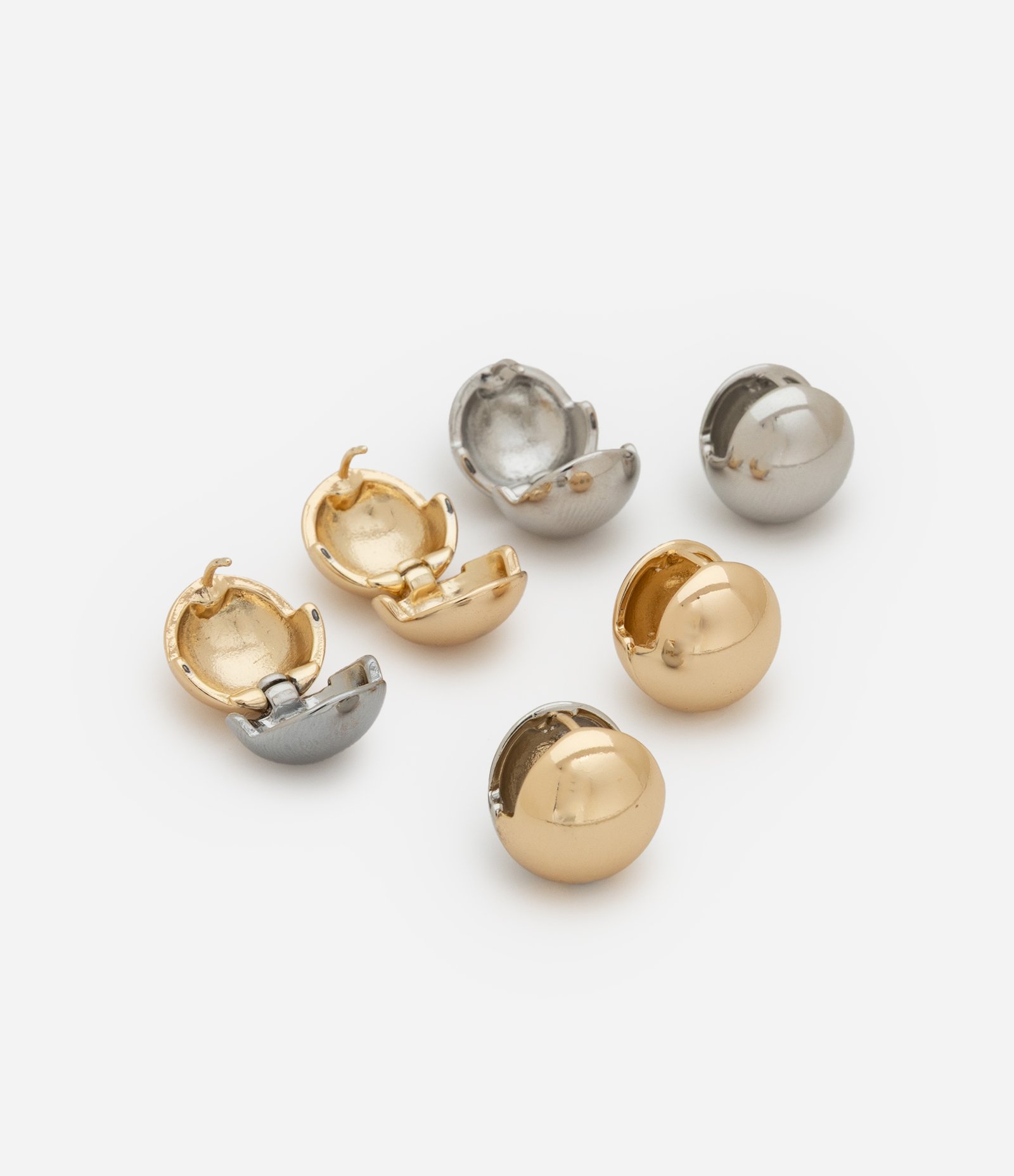 Kit 03 Brincos Esferas em Metal com Banho Misto Dourado/ Prata 2