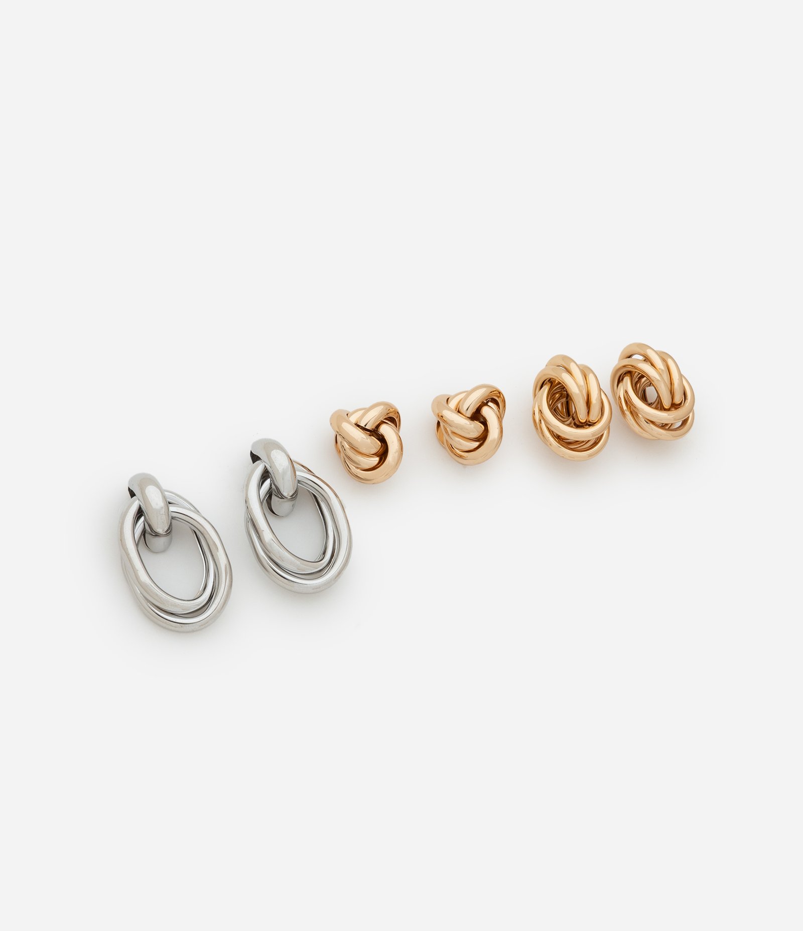 Kit 03 Brinco em Metal com Formas de Nós Diversos Prata/Dourado 1