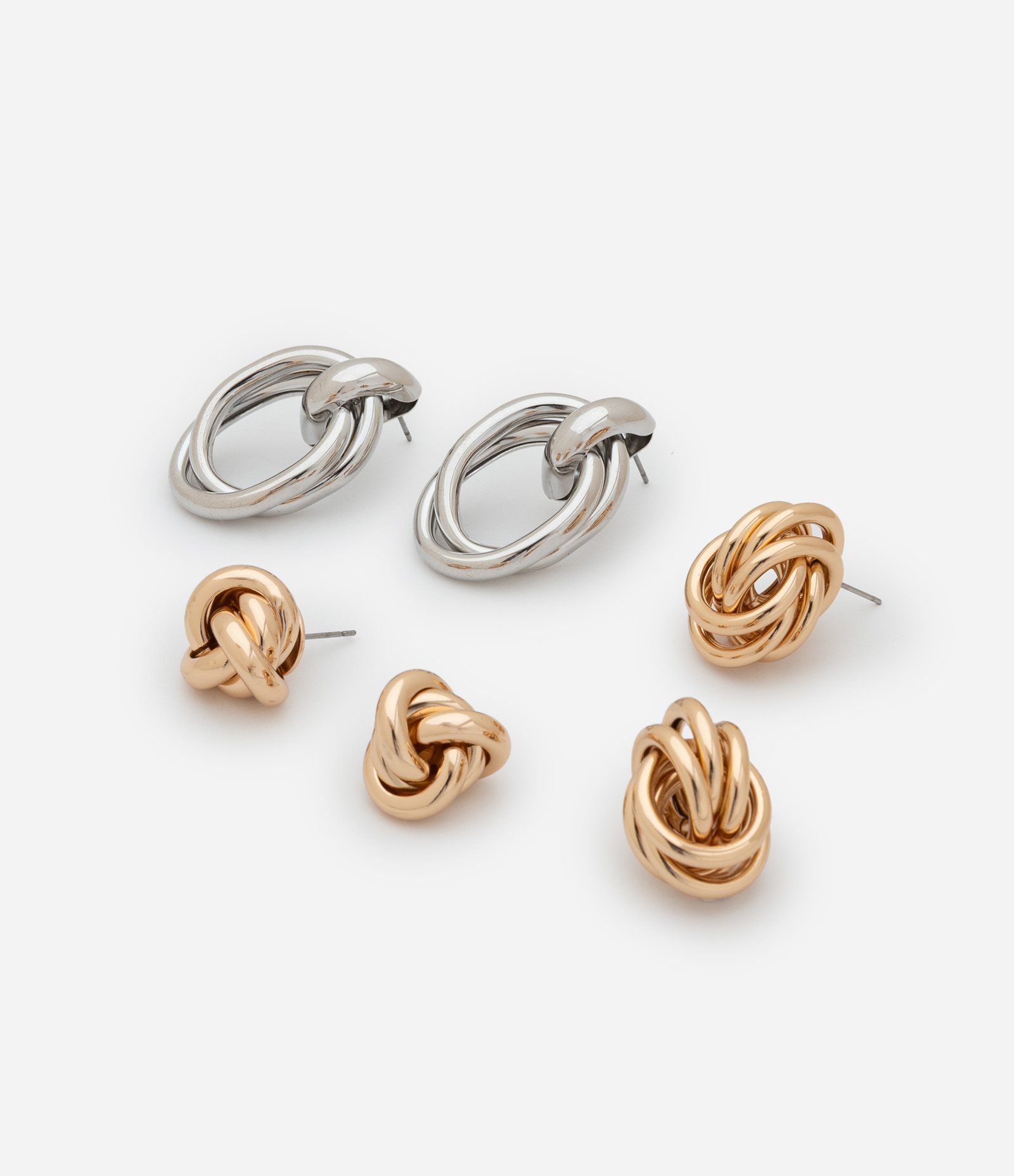 Kit 03 Brinco em Metal com Formas de Nós Diversos Prata/Dourado 2