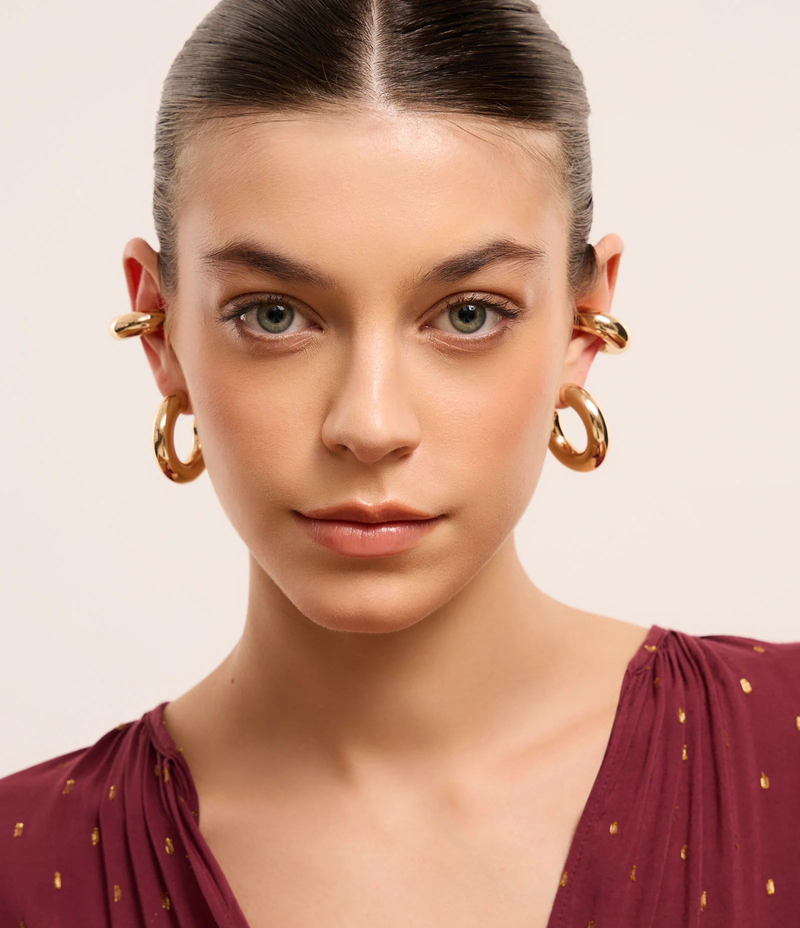Brinco e Piercing Meia Argola em Metal Bold Dourado 1