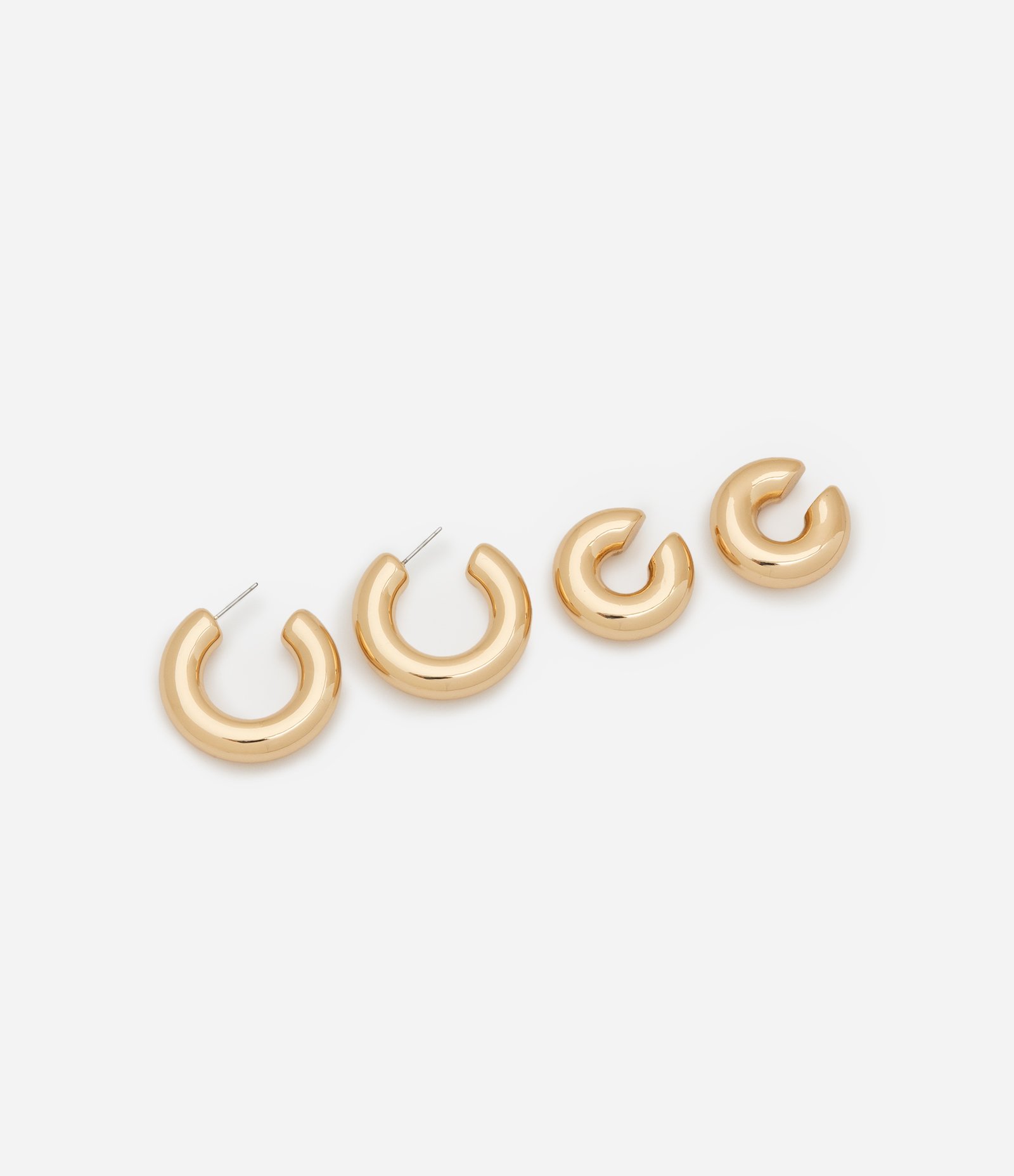 Brinco e Piercing Meia Argola em Metal Bold Dourado 2