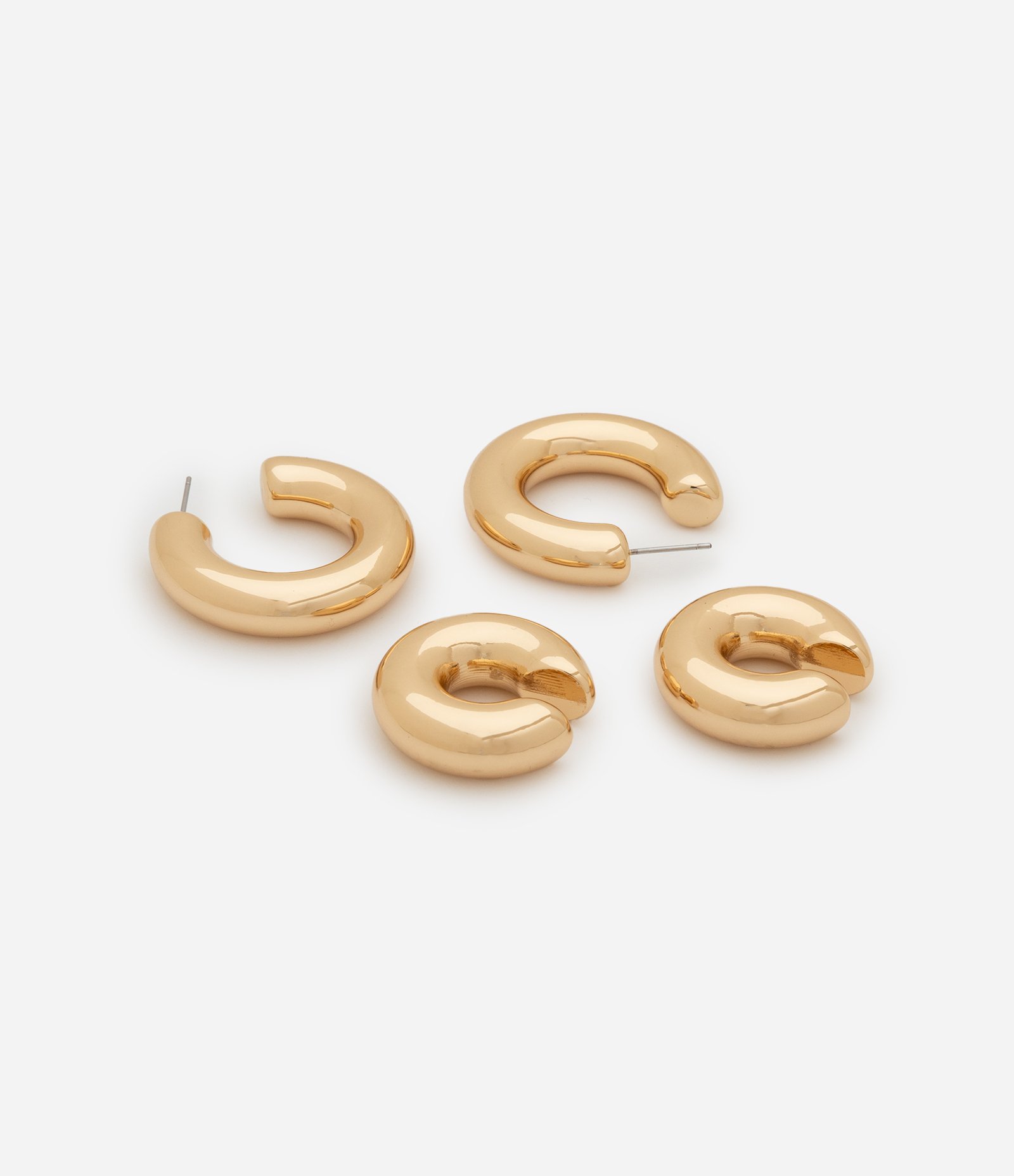 Brinco e Piercing Meia Argola em Metal Bold Dourado 3