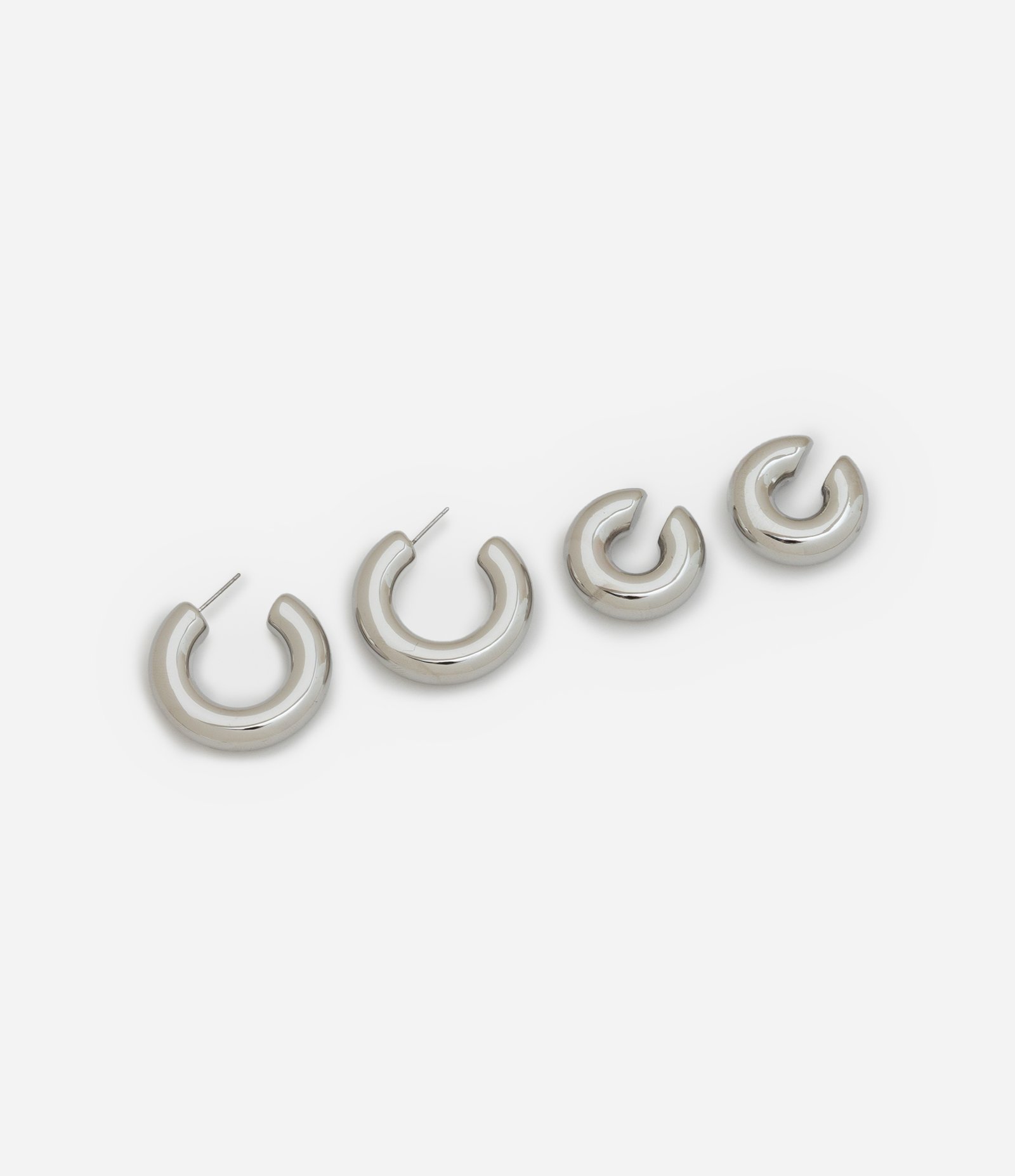 Brinco e Piercing Meia Argola em Metal Bold Prata 1